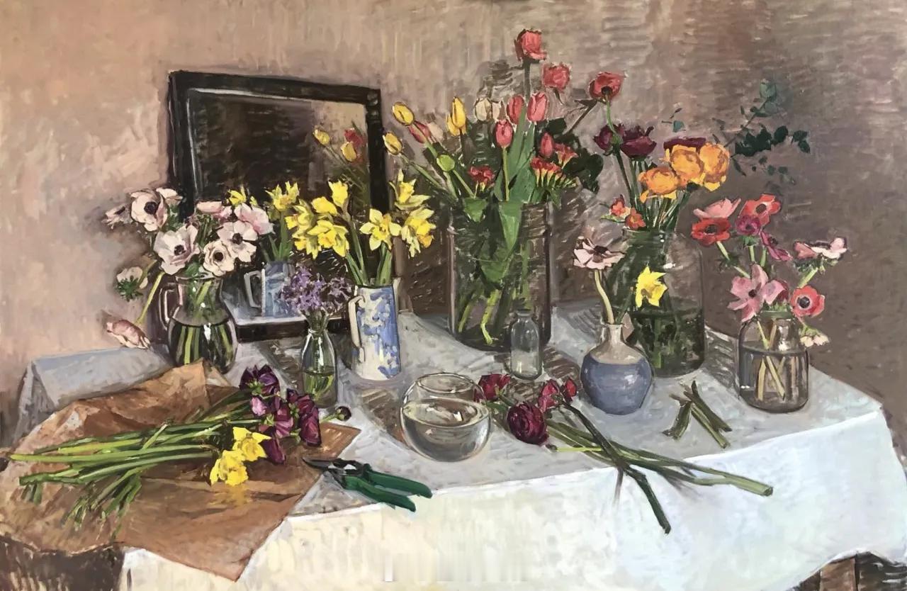 静物油画｜艾米·弗洛伦斯是英国当代画家，她以融合了古典学院派底蕴与印象派光色探索