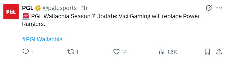 PGL官宣独联体队伍PowerRangers由于签证原因将缺席瓦拉几亚S7的比