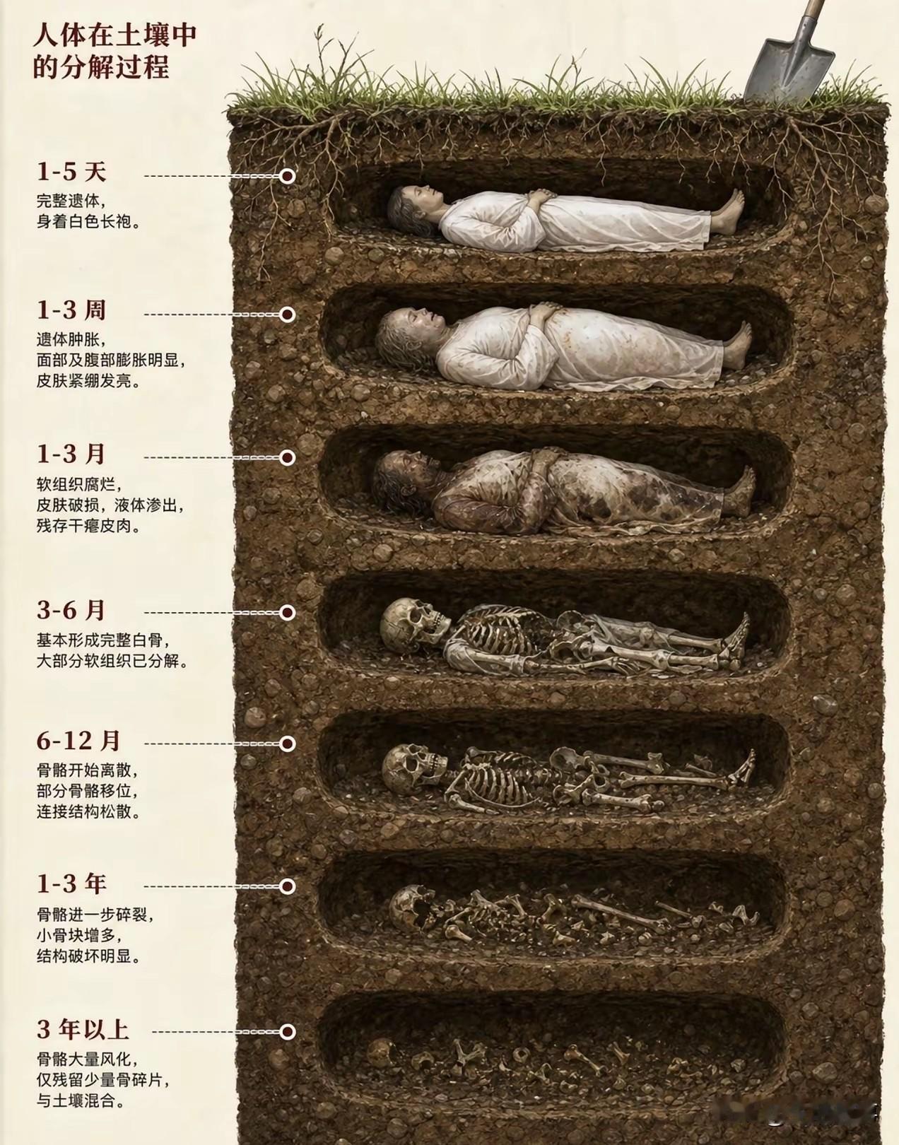 看图说话，尸体在土里的分解过程