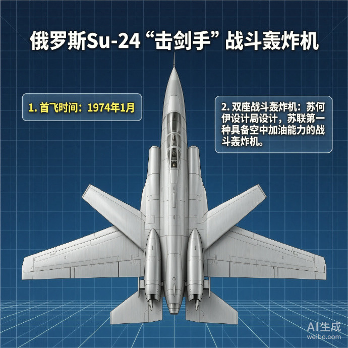 军事ai新视野俄罗斯Su-24“击剑手”战斗轰炸机Su-24是苏霍伊设计局设计