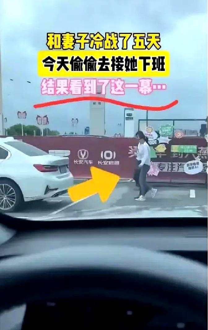 河南一对夫妻冷战了5天，丈夫本来想偷偷去接妻子下班，顺便把气氛缓一缓，结果车刚停