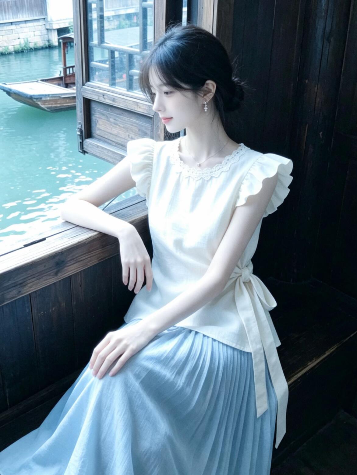 姑娘坐在窗边