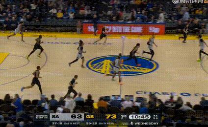 这个马刺，昨天是怎么打垮湖人的，今天这样？下半场一开始，勇士队连进3记三分。比分