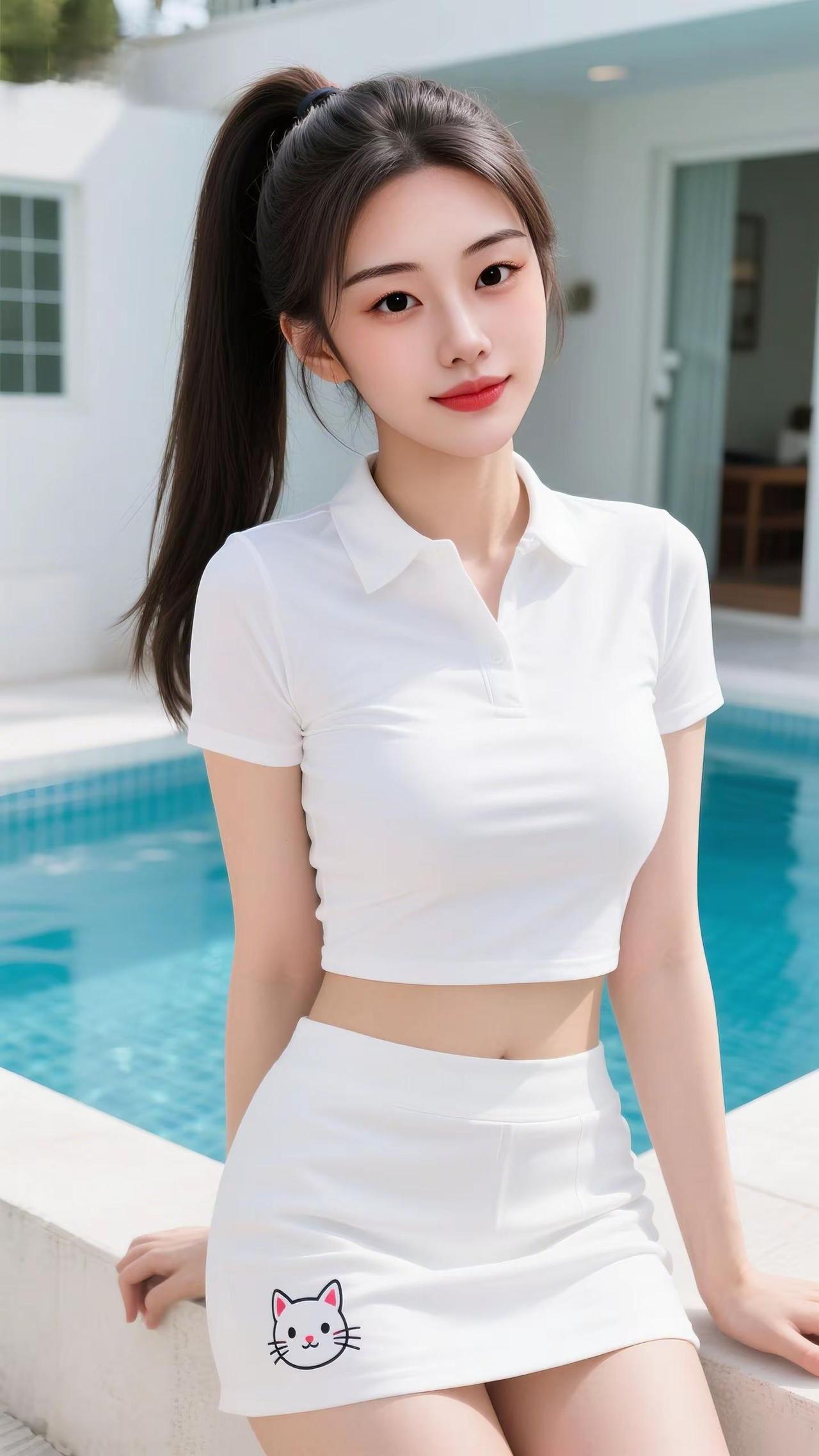 干净又清爽的白色系穿搭高马尾一扎活力感直接拉满✨泳池边的风都是甜的简单纯粹自