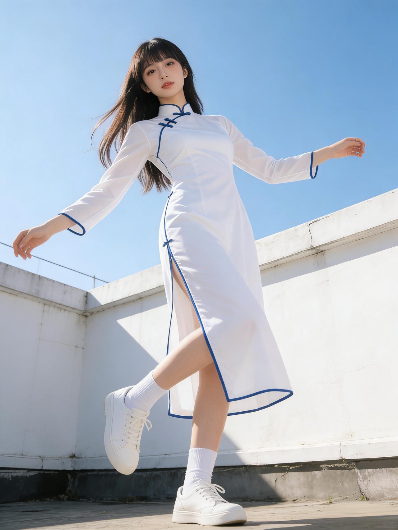 想象一下，青春洋溢的旗袍少女，就像一幅会动的画卷。她身着精致旗袍，那细腻的丝绸面