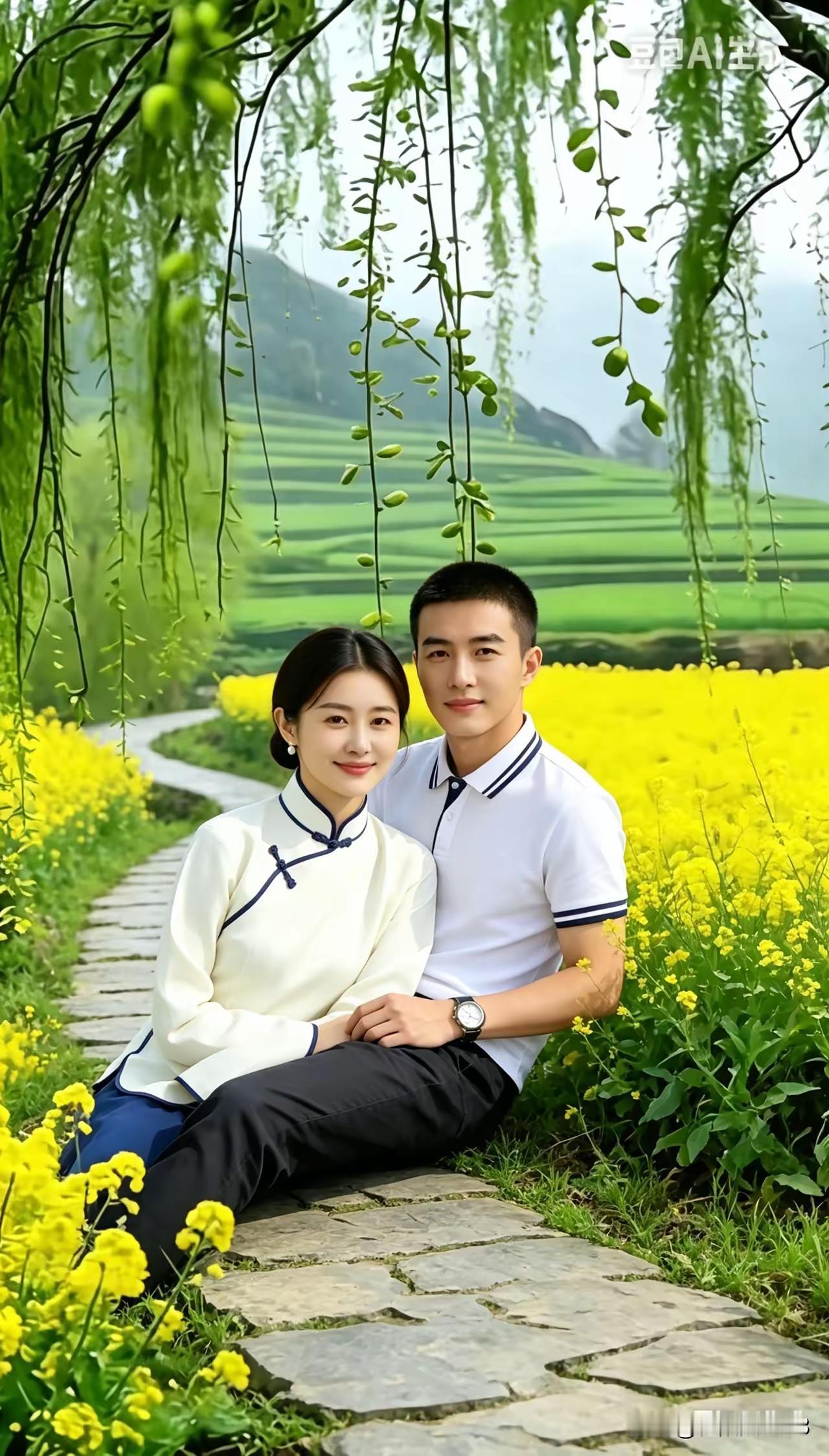 水仙子·林间偎倚幽林凉径覆青苍，佳人轻倚少年郎。清风漫挽青丝漾，柔情绕寸