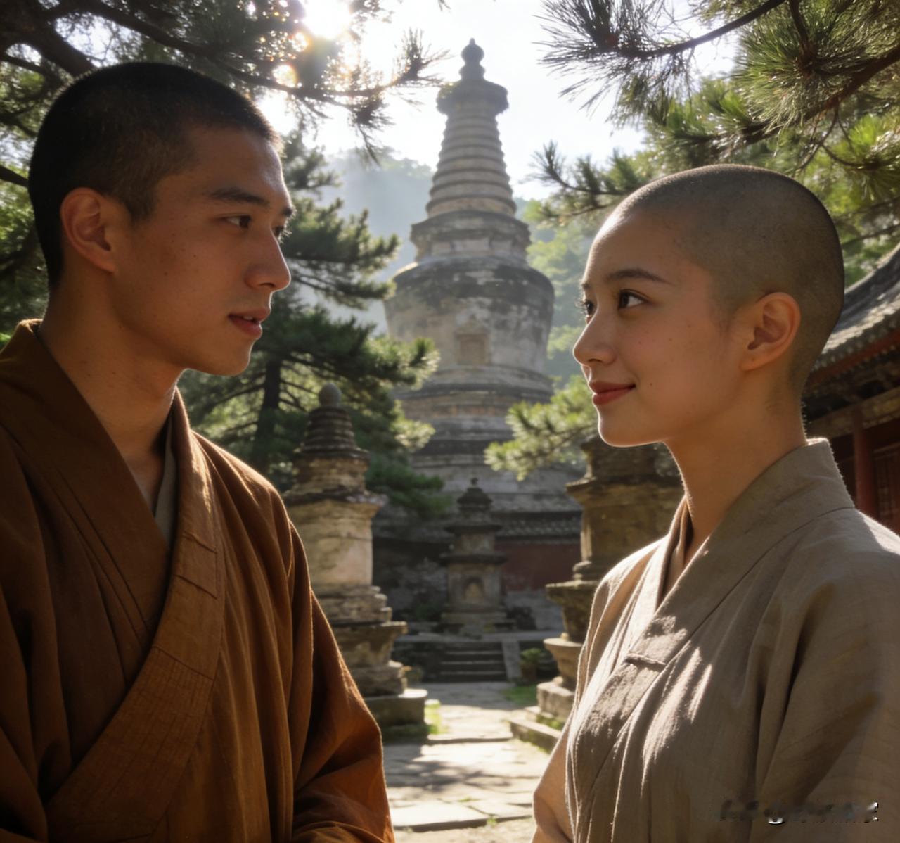 四明山的和尚庙和尼姑庵隔着一道山谷。小和尚慧清和小尼姑如幻常在山腰水井边遇见。时