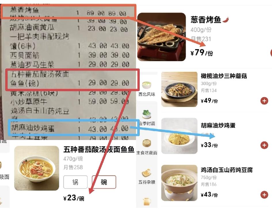 西贝真的降价了，炒鸡蛋现在33元西贝最终还是降价了！葱香烤鱼从89元一份降到