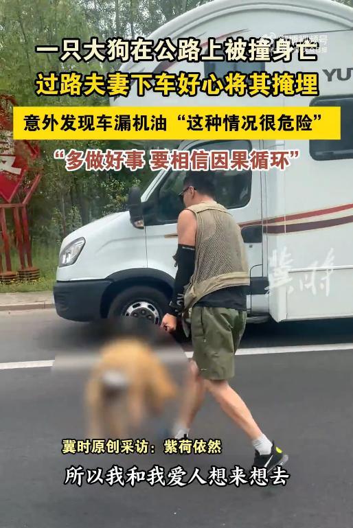 “万物皆有灵！”近日，内蒙古，一对夫妻开房车自驾旅游，在国道上发现了一只被撞死的