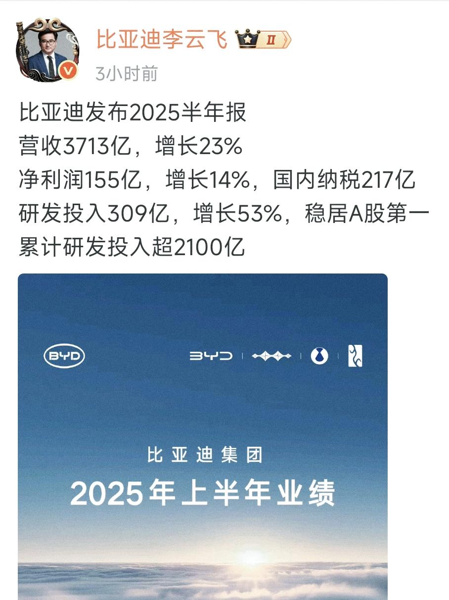 数据一出来，太tm解气了本以为比亚迪半年241.6万台是王炸，但当比亚迪把20