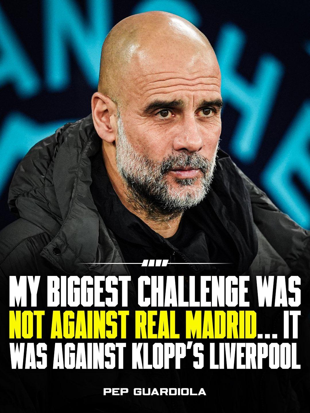 【瓜帅：我最大的挑战并非来自皇马】尽管在自己的曼城生涯里，瓜帅已第四次被皇马在欧