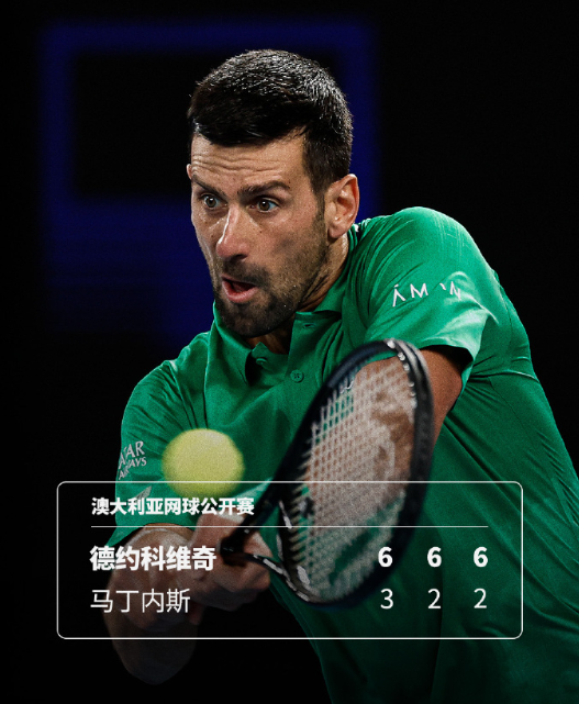 澳网2026男单首轮，4号种子德约科维奇以6-36-26-2击败马丁内斯，连
