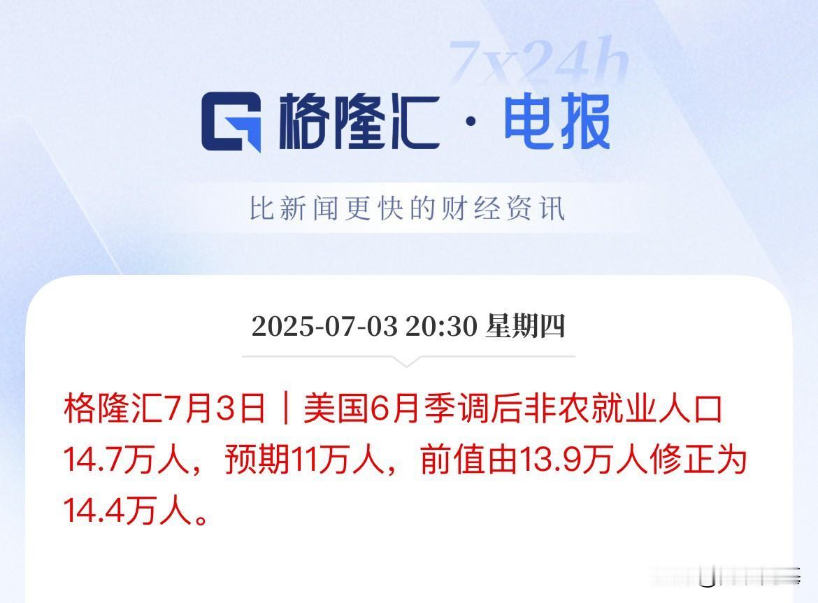 惊叹啊！美国6月非农就业人口超预期火爆今晚的美国经济数据强的可怕啊，美国