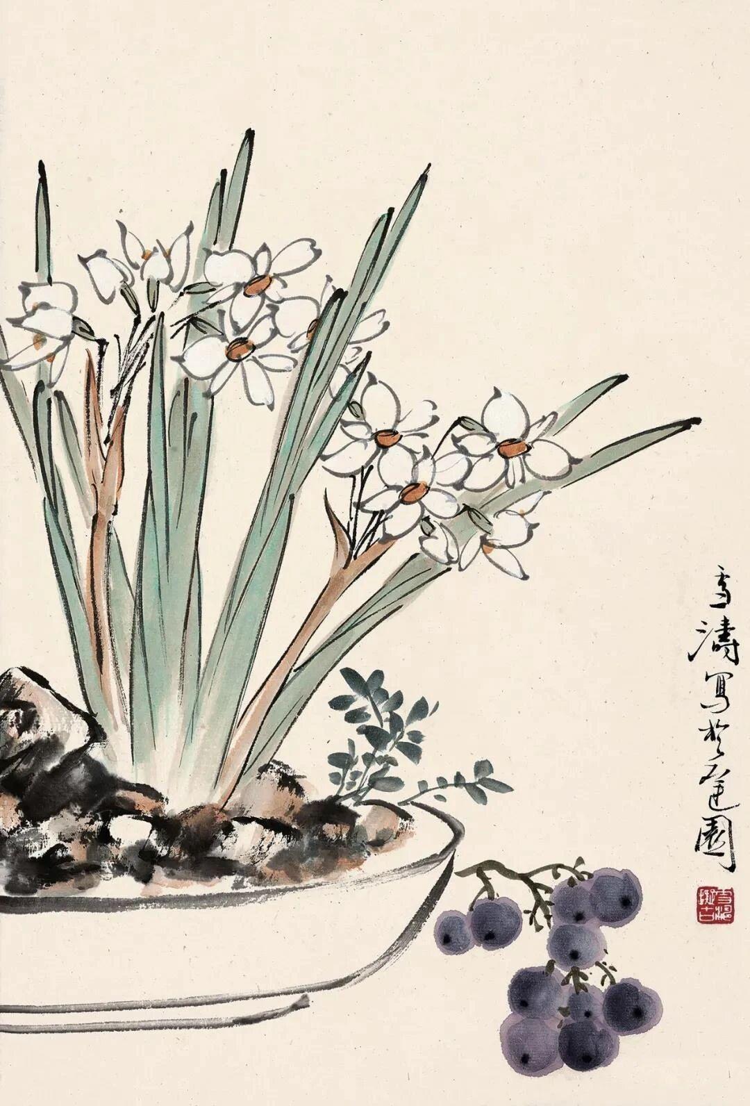 王雪涛《十二月令花卉册》：笔墨里的四季情书🌸一本册页摊开，春兰夏荷、秋