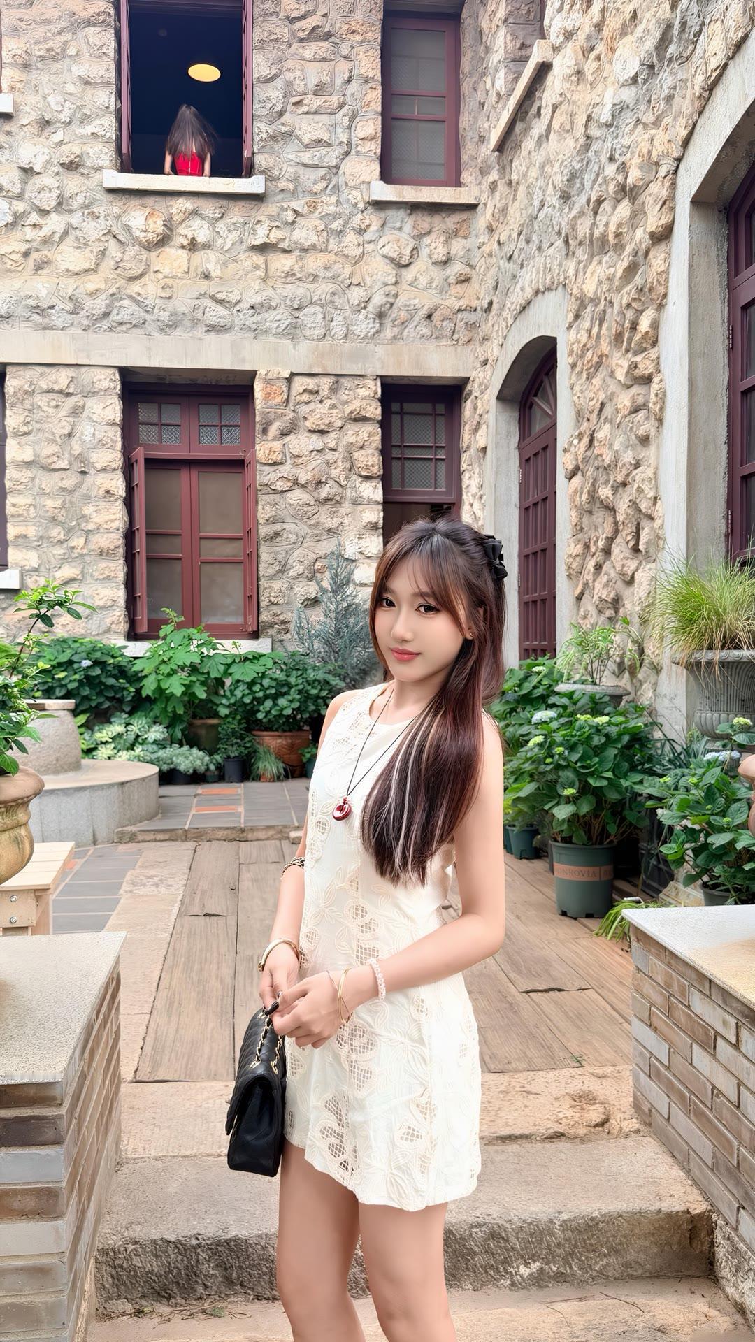 清新白色连衣裙，搭配黑色小包包，优雅又时尚！🌞💃🏻