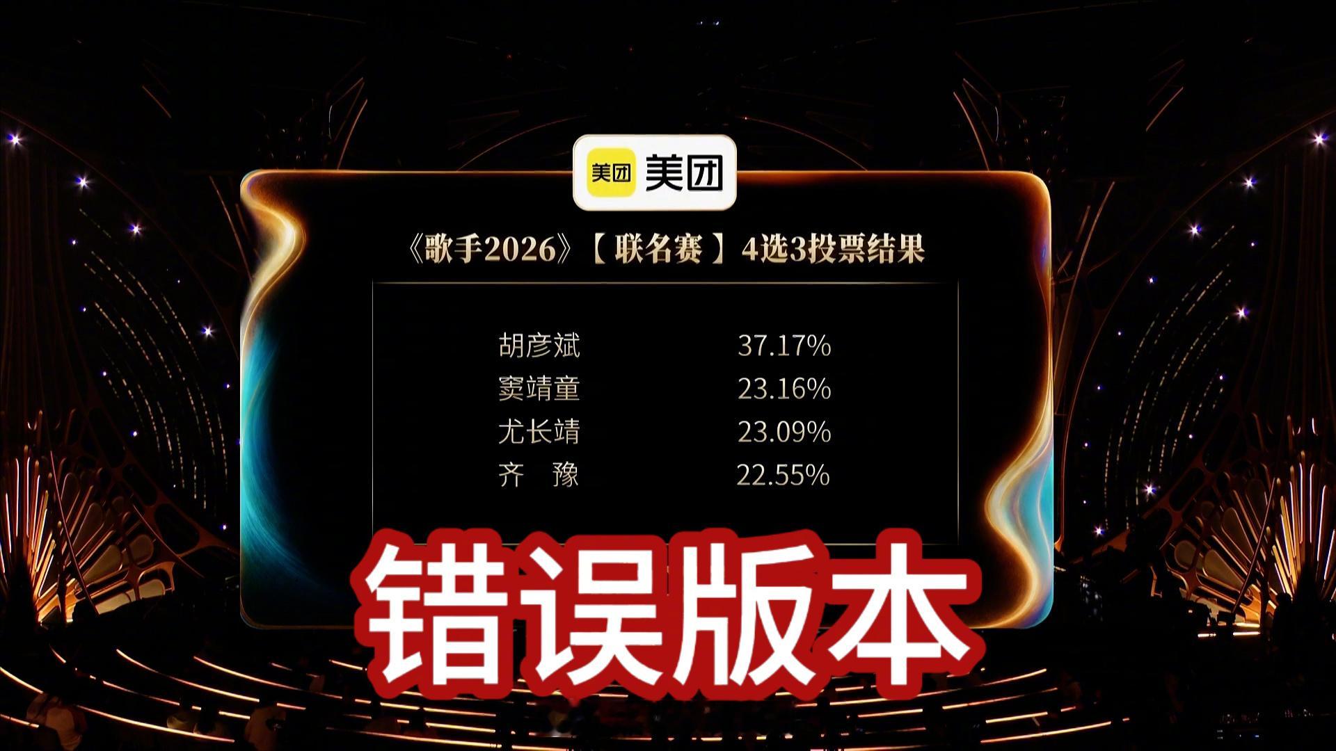 歌手第三期：错误结果已更正，排名不变。歌手排名