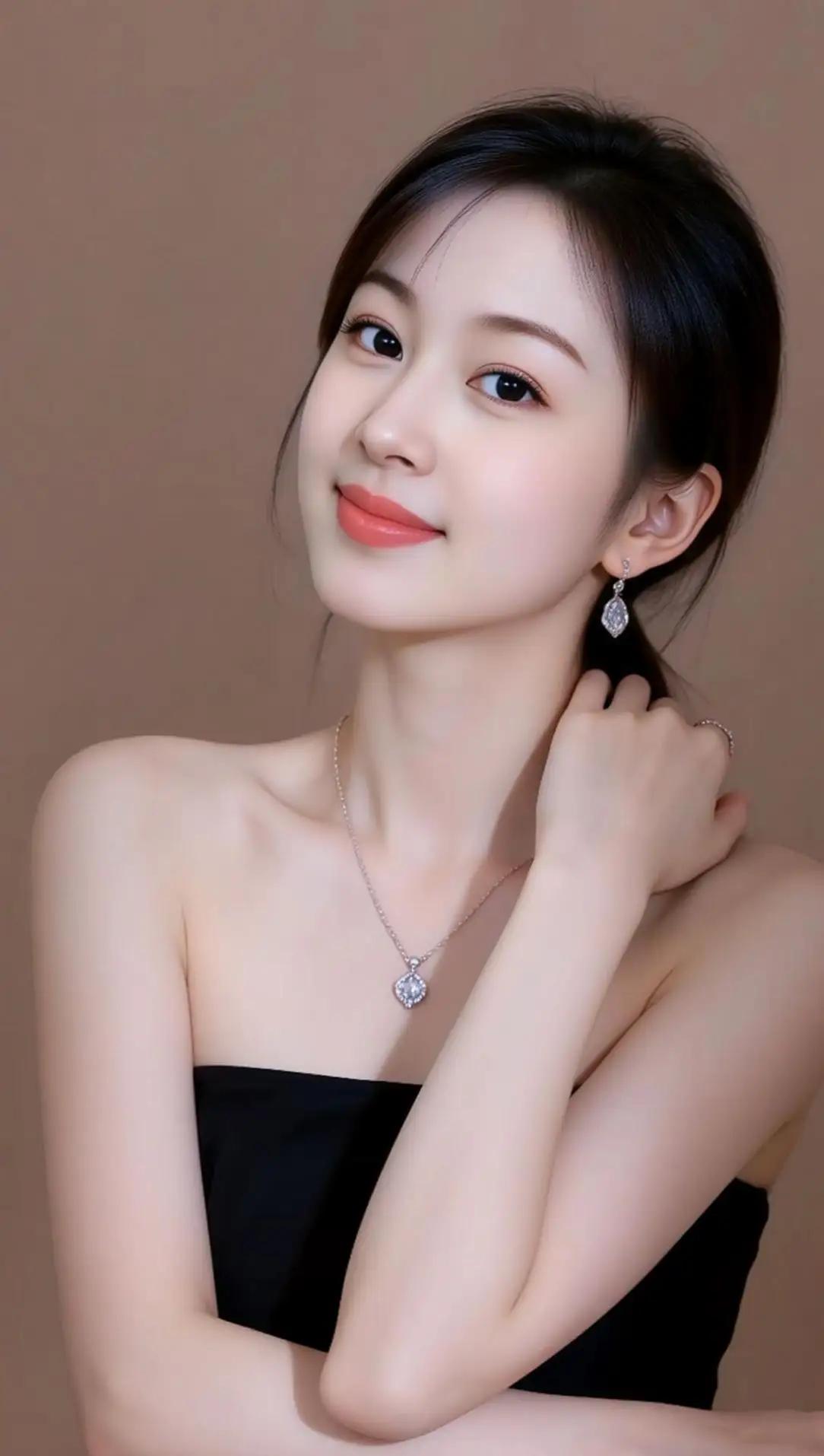 优雅黑裙搭配闪亮项链，甜美笑容，气质满分！💖✨🌴