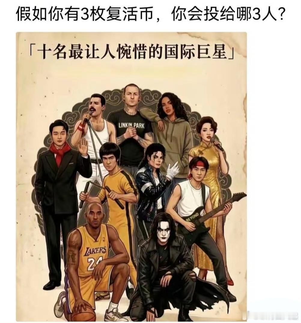 如果是你，你会复活哪三位国际巨星？我会选李小龙、科比、黄家驹