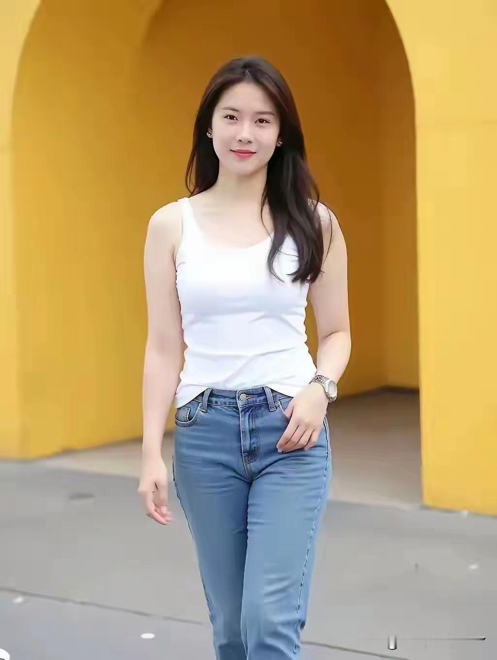 夏日简约清新穿搭，轻松拿捏！米白色紧身短袖就很不错，它贴合身形，凸显曲线的同时