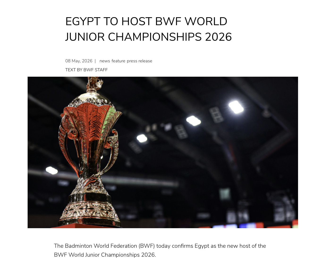【世界羽联官宣🇪🇬埃及开罗为2026年世青赛举办地】此前，印尼羽毛球协会于