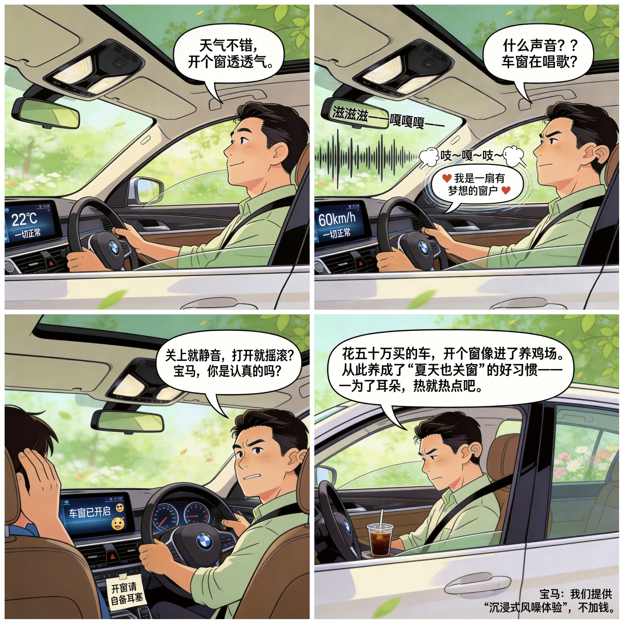 宝马5系车窗异响：关窗是图书馆，开窗是交响乐