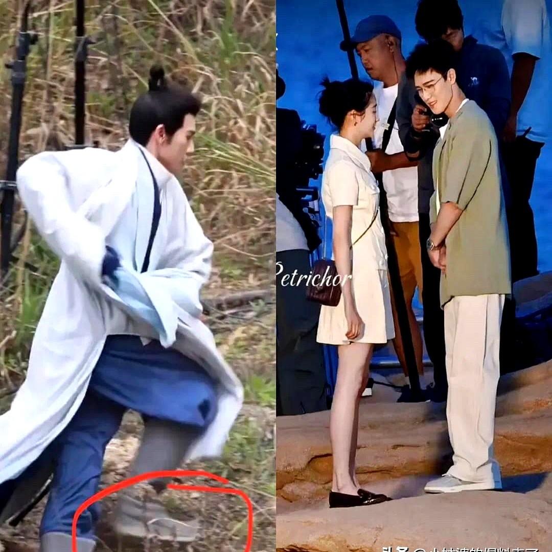 李昀锐在片场摔了一跤的视频甩到微博不到半小时就冲上热搜第一，镜头里那双近乎半块砖