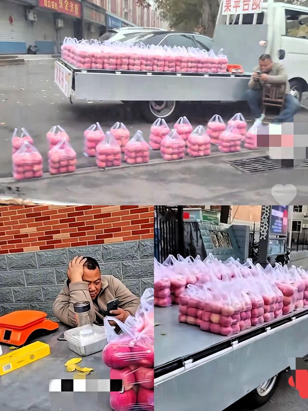 谁能想到，卖苹果也能凭“当兵履历”爆火！网友随手拍的视频里，大哥的苹果摆得方方正