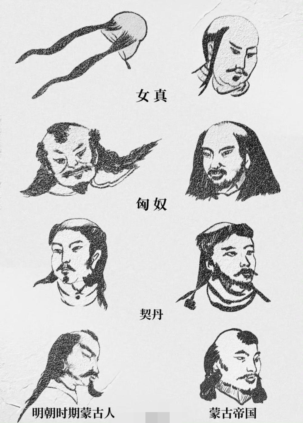 从发式与面影，看女真、匈奴、契丹与蒙古部族的风貌差异，寥寥数笔勾勒出古代北方游牧