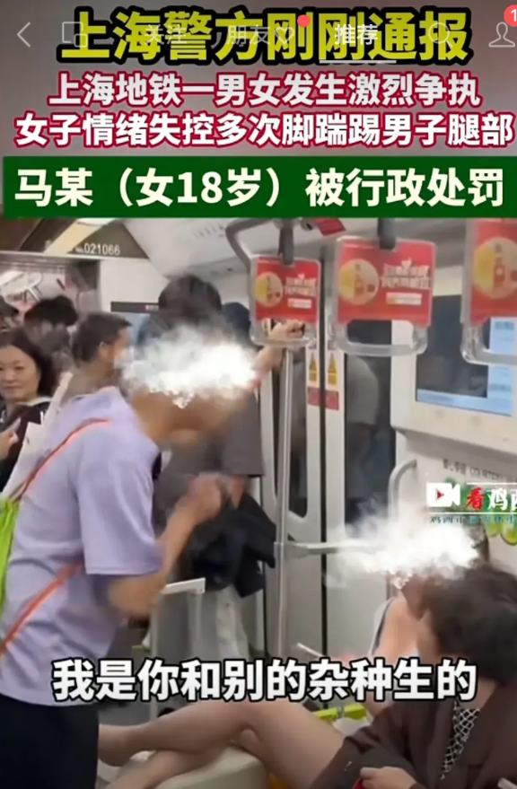 “我没有妈，我是你生的，我是你和别的za种生的”男子冲女子吼道。上海地铁一男