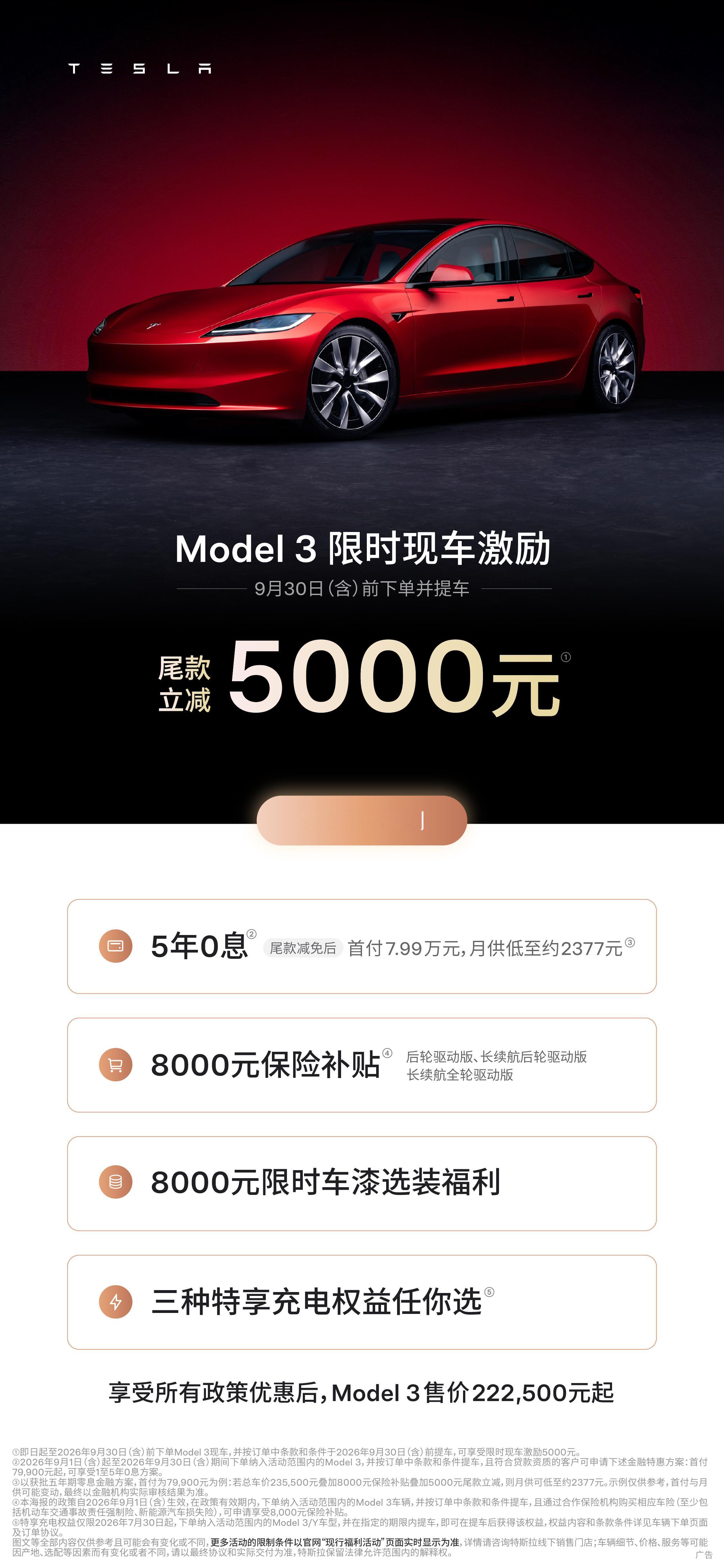 特斯拉官宣“降价”，Model3全系（含高性能版）现金激励5000元，Mode