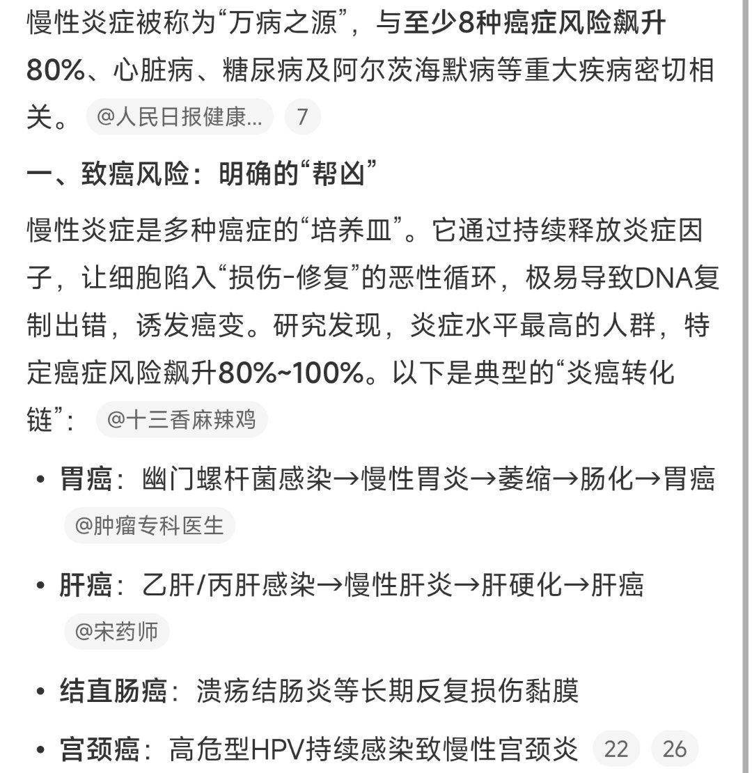 很多癌症都源于慢性炎症背景。​