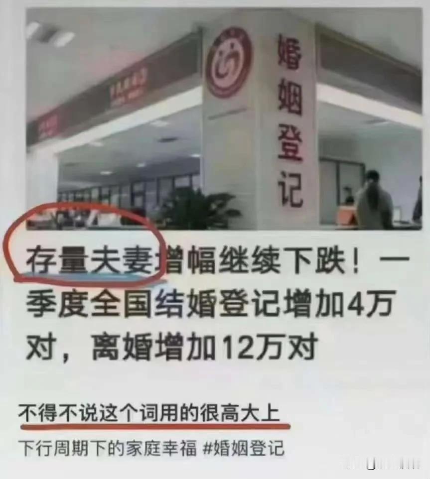 存量夫妻增幅持续下跌，这无疑利好房地产，因为以前两个人三个人四个人只需要一个房子