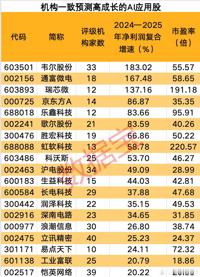 高成长的AI应用股名单