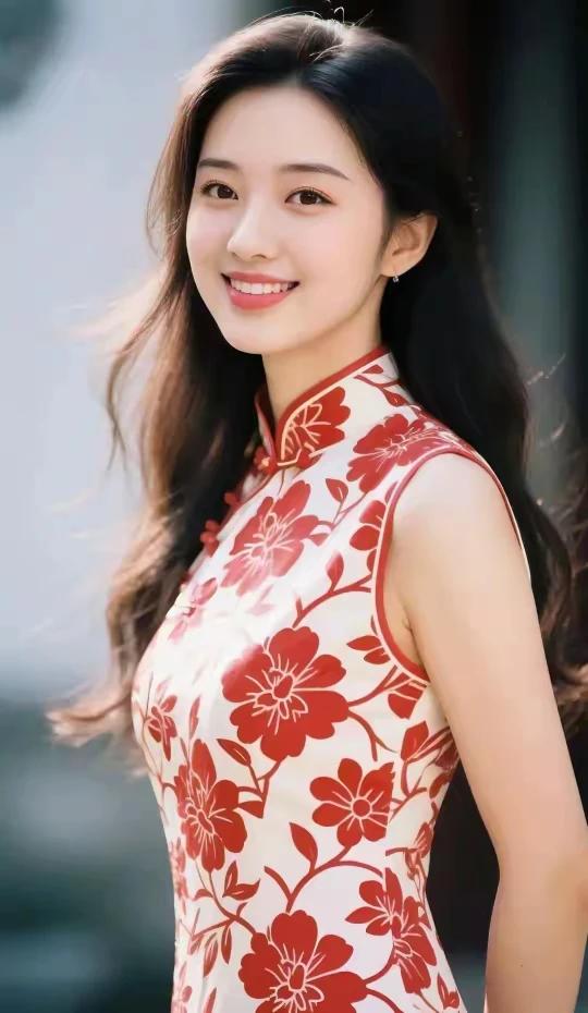 印花旗袍，东方魅力花容月貌，梨花带雨沉鱼落雁，闭月羞花月里嫦娥，仪态万方