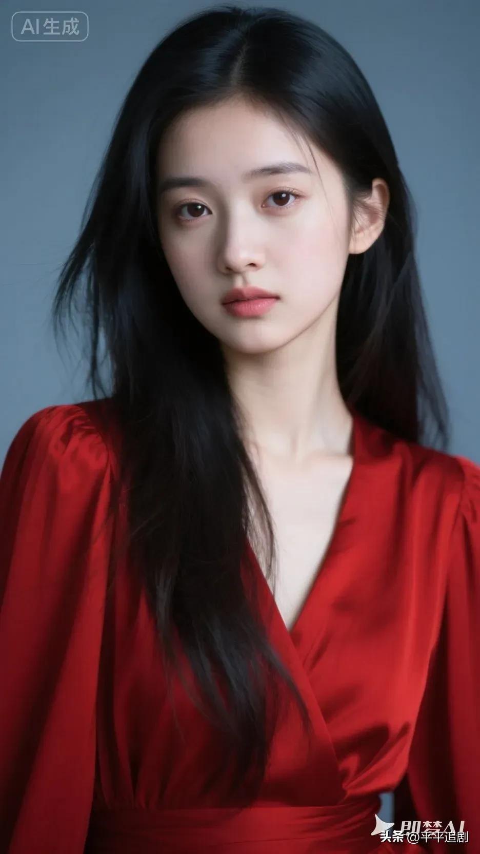 红裙如焰，黑发如瀑，在清冷底色里，自成一抹热烈的风景。女性应有的气质温柔高贵