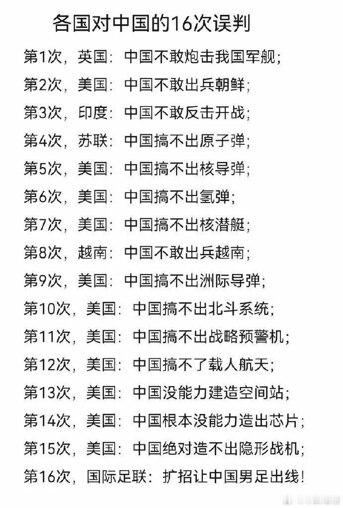 历史上西方对中国的16次误判，第16次最惊险