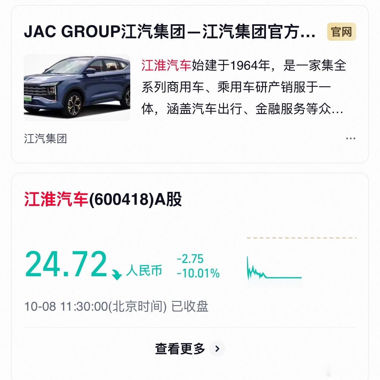 江淮汽车被砸跌停江淮汽车今日已跌停，应该和懂车帝测试尊界有关，这件事情必须要查个
