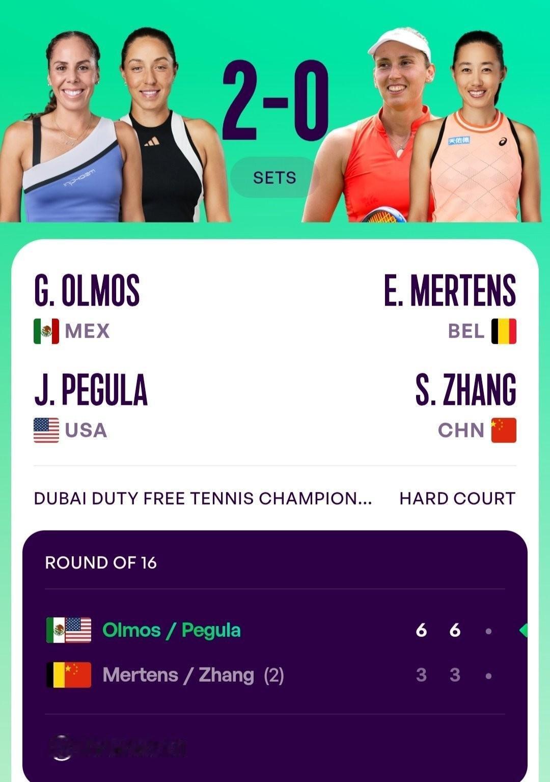 输球不意外，但张帅、商竣程打成这样令人意外！1、迪拜WTA1000女双第二轮，