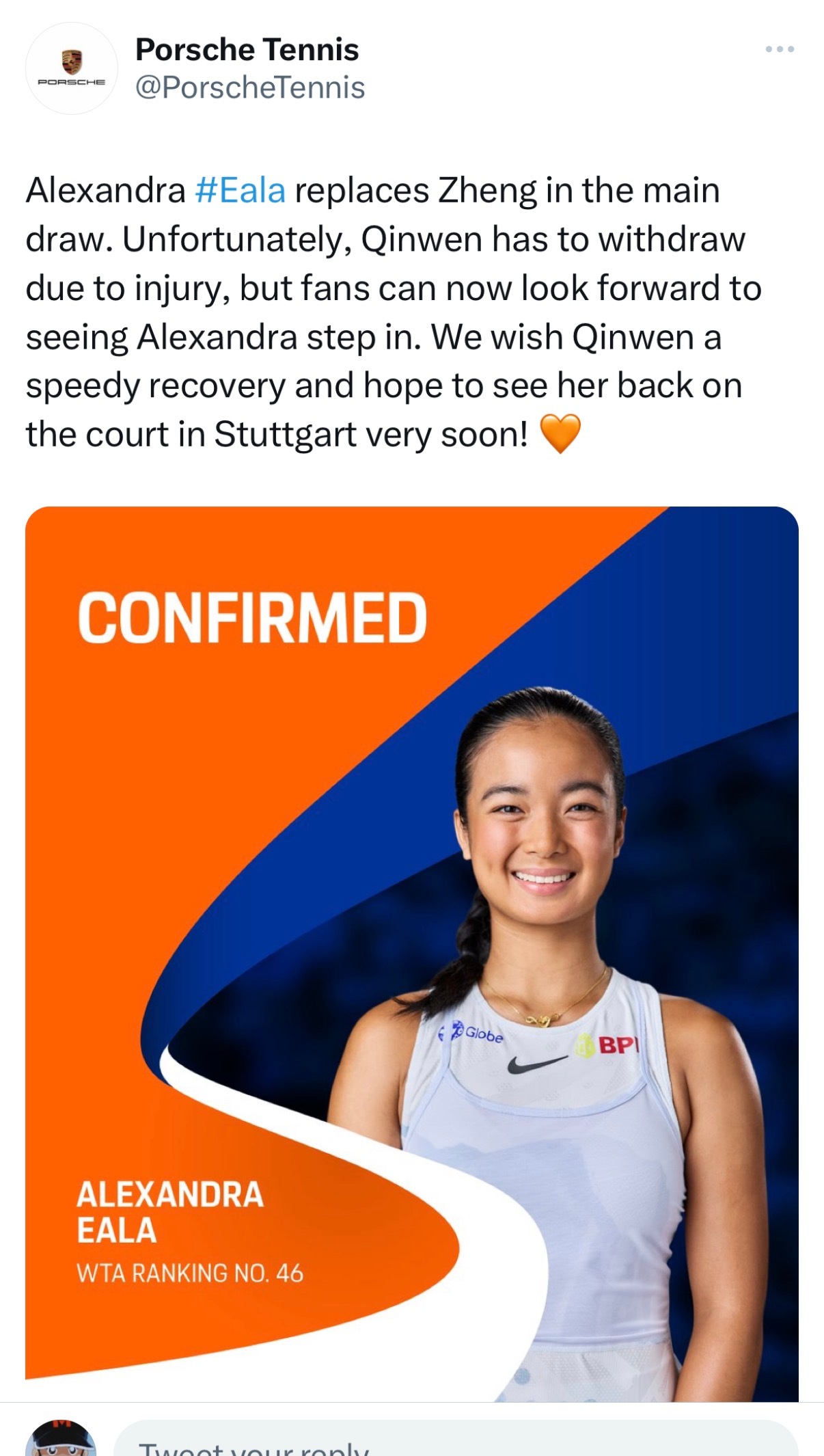 郑钦文因伤缺席斯图加特赛一觉醒来，斯图加特赛官方宣布郑钦文因伤（injury）