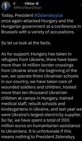 匈牙利总理欧尔班怒怼泽连斯基：我给乌克兰养过1400万乌克兰难民，所以别想道德绑