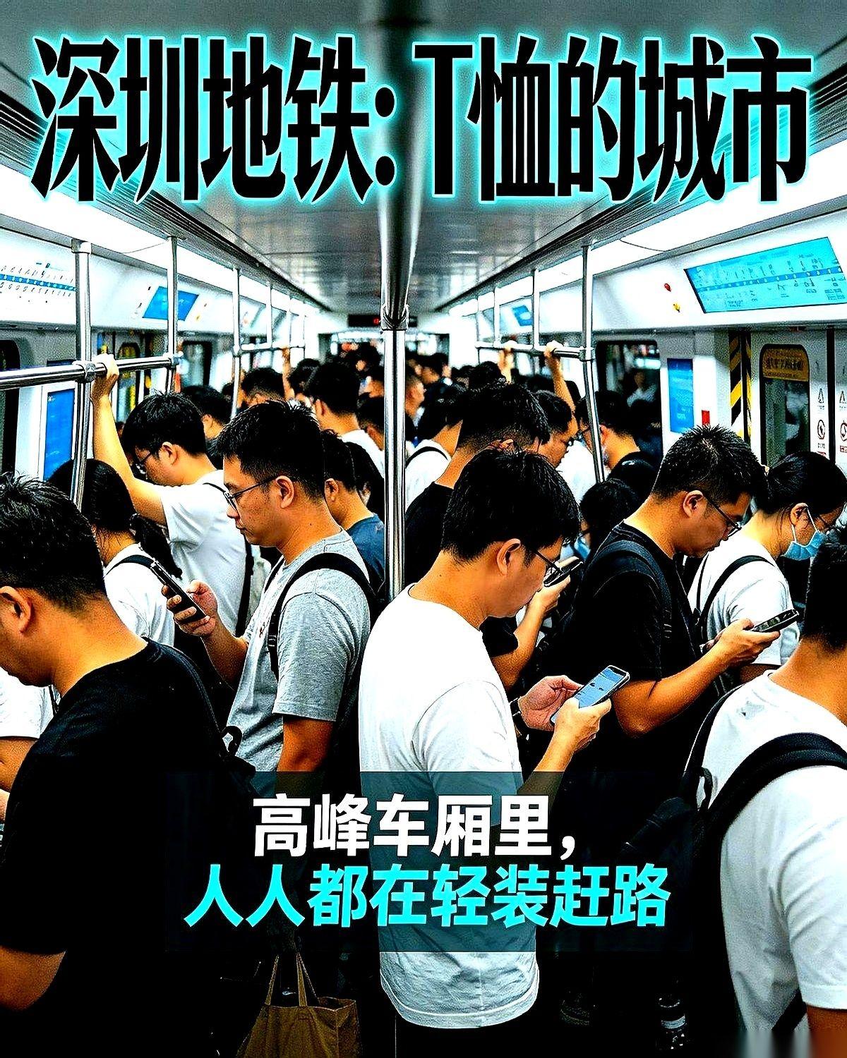 那个日本博主在深圳地铁上都快惊呆了。镜头一扫，满车厢黑压压的人，愣是没一个穿西