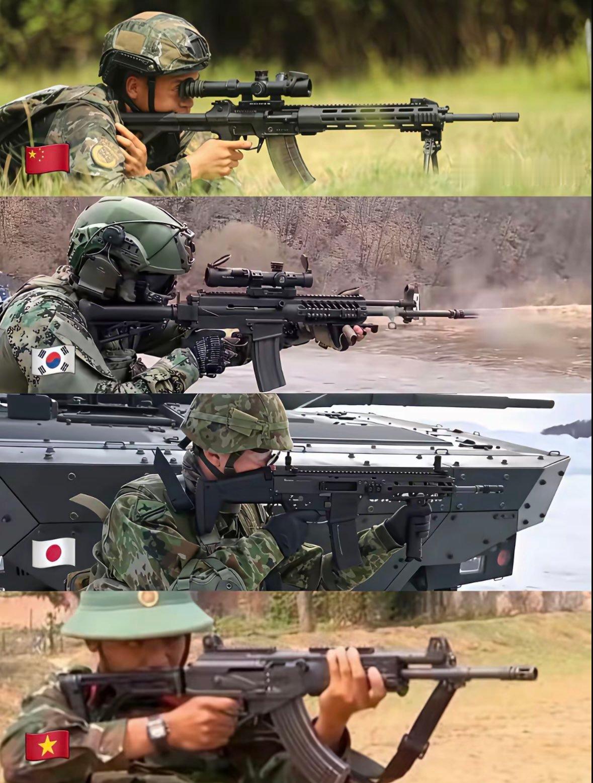 这是中韩日越，四国主力突击步枪对比！大家觉得哪个更帅？