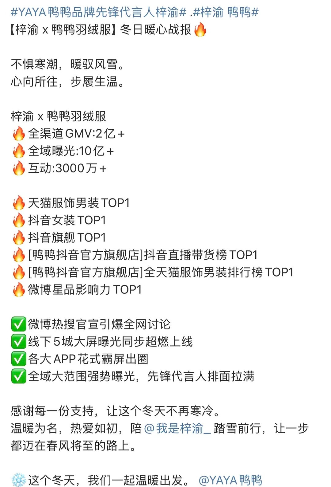 【梓渝】官宣鸭鸭代言人，首日【56秒破千万！4小时2亿➕！】多平台TOP，第11