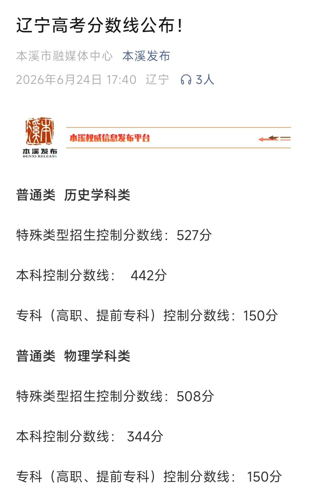 在今天下午辽宁省2026年高考文科与理科的录取分数线终于揭晓，对于辽宁省14座城