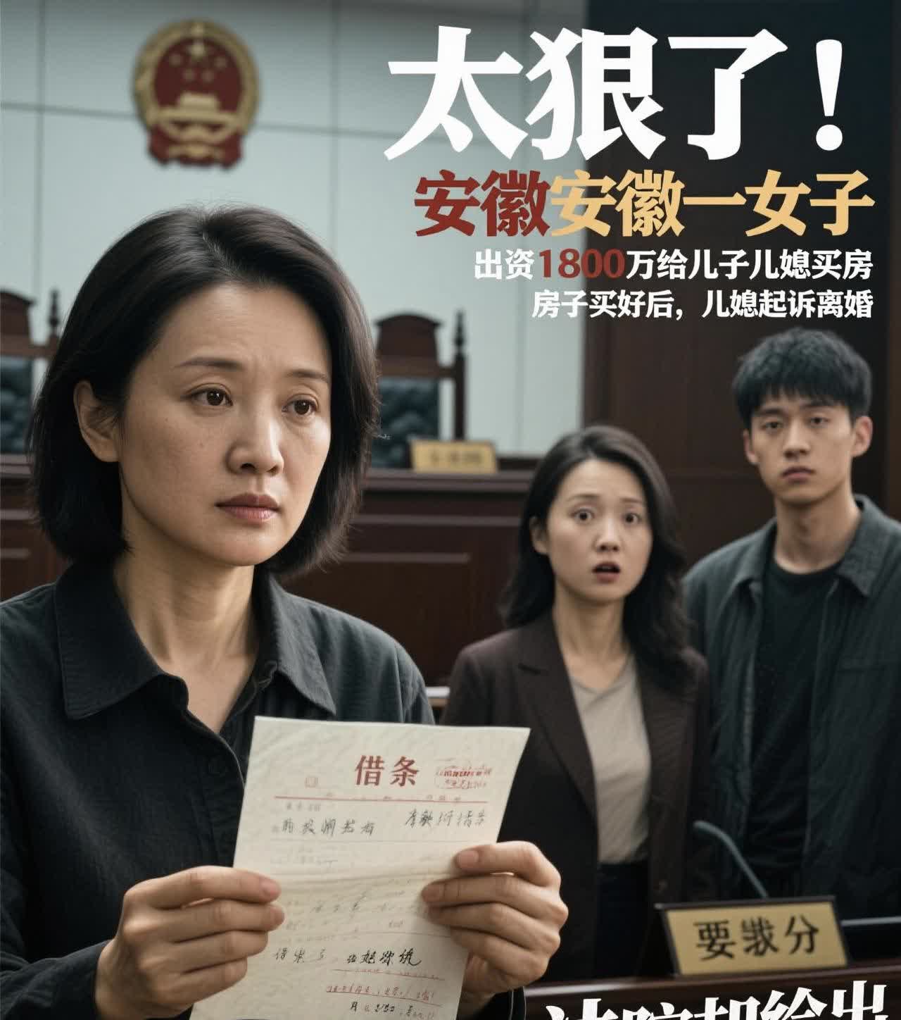 安徽一女子，出资180万给儿子儿媳买房，房子买好后，儿媳起诉离婚，要求分割房