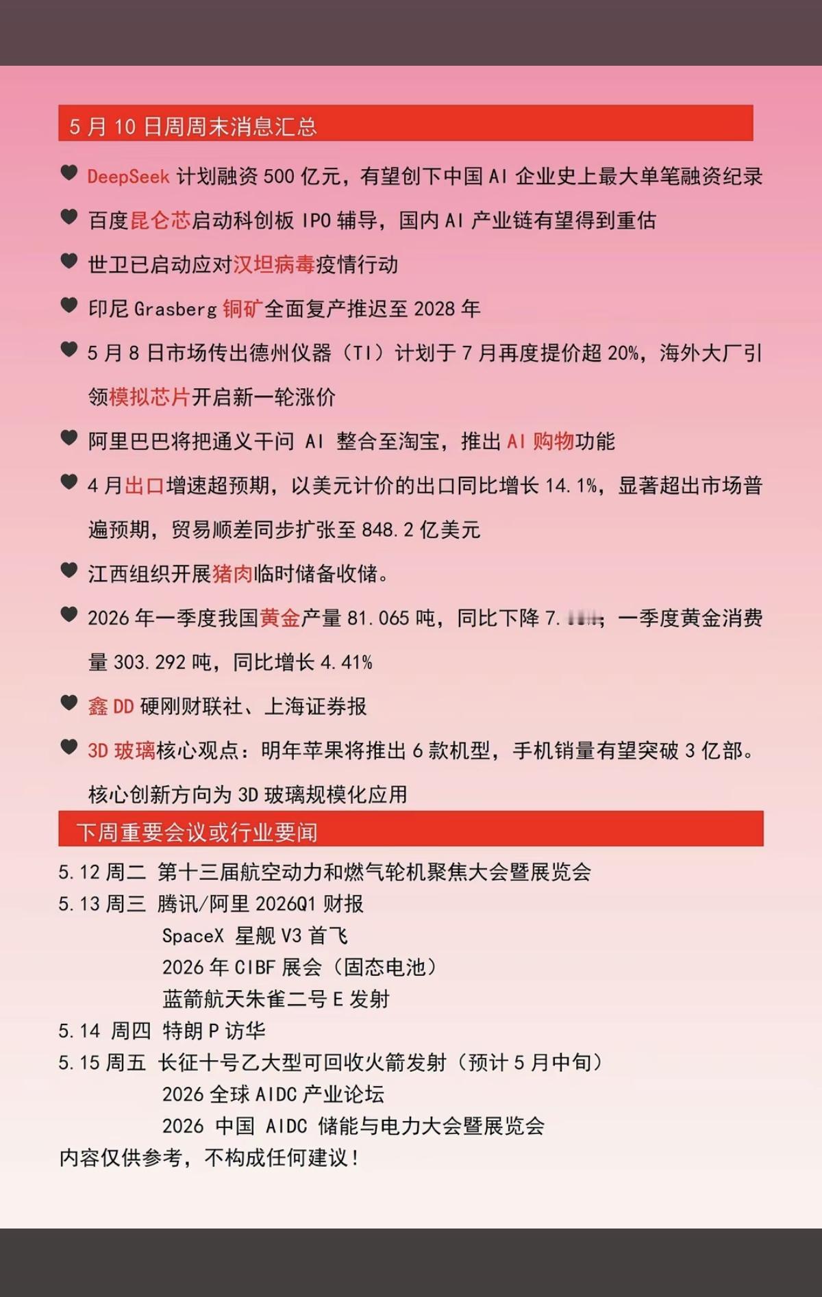 5.11周一市场热点+行业会议+财经要闻！1.Deepseek计划融资5