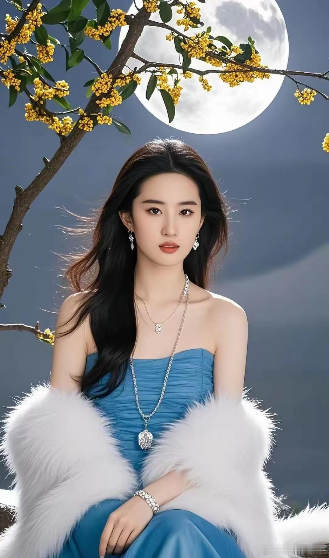 仙女回凡间？刘亦菲蓝裙树下美出新高度​​​