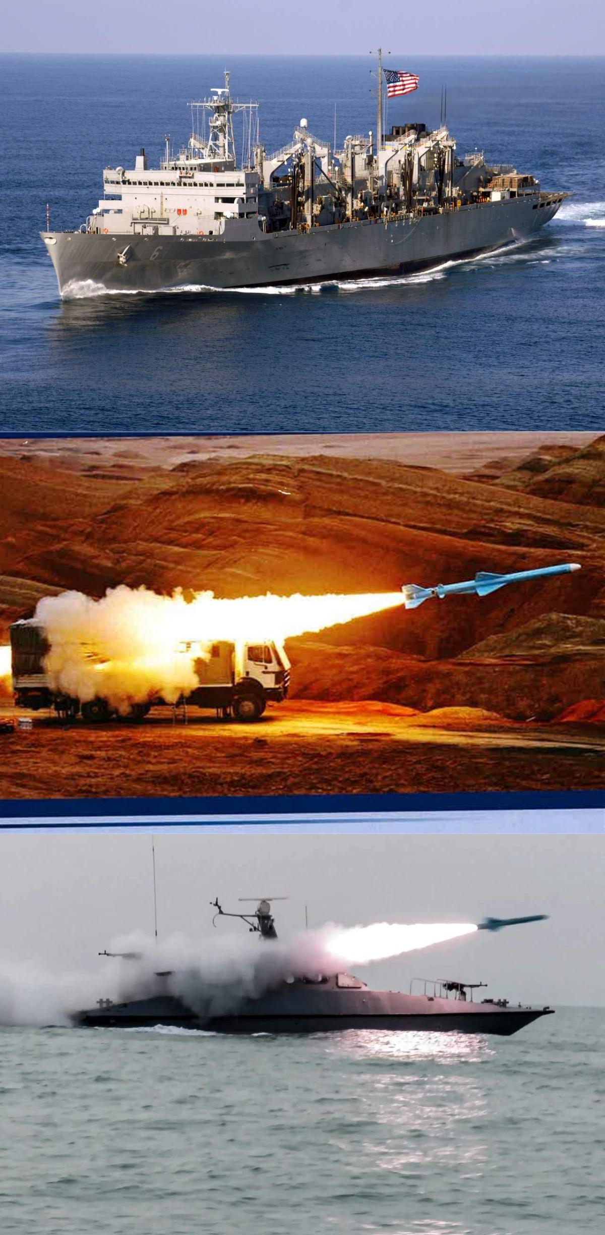 美军战斗支援舰，排水量近5万吨，现役只有两艘，能装18万桶燃油，2千吨弹药。这2