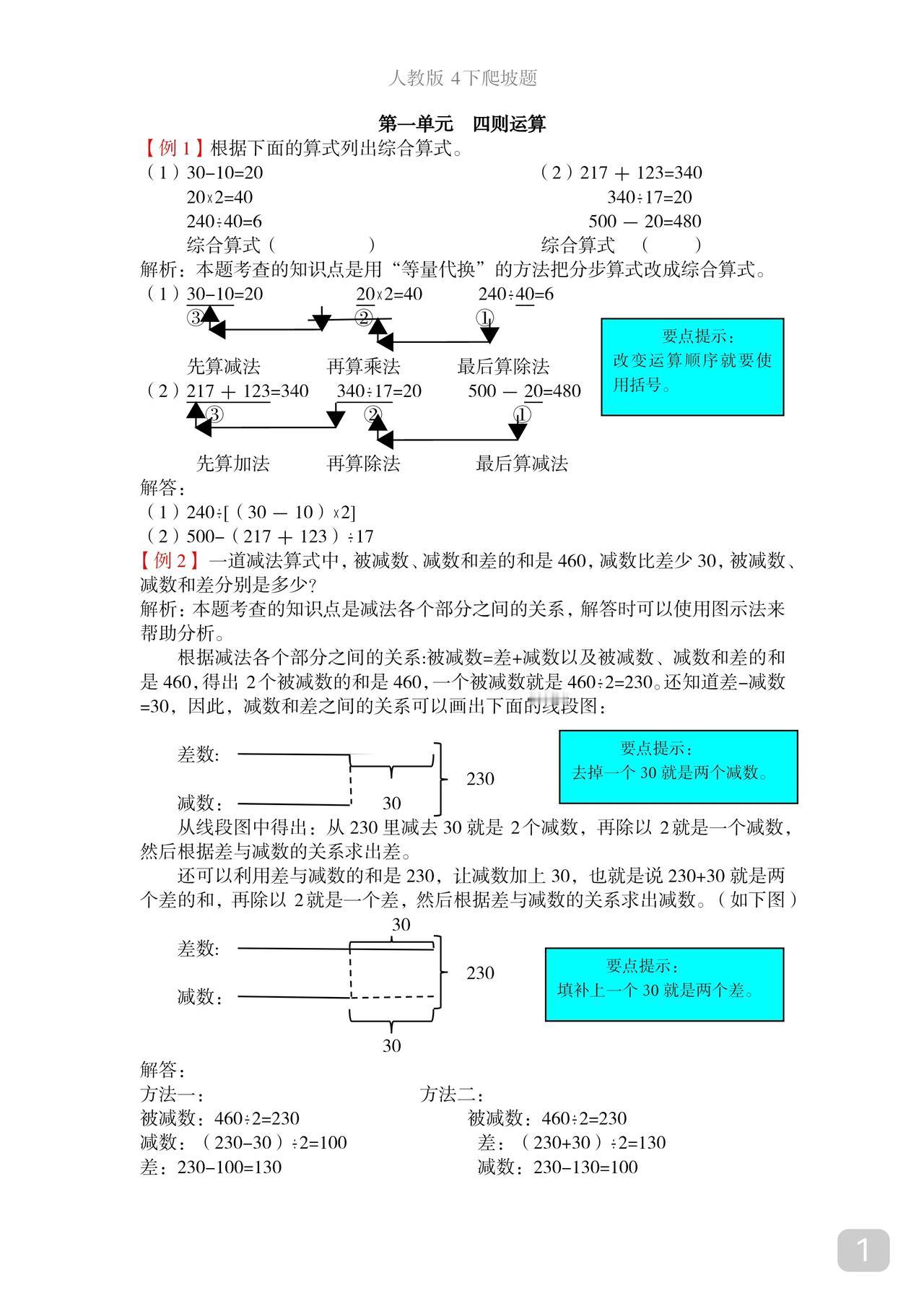 四下数学爬坡题管够你整个学期单元测试满分除非你粗心建议先收藏或打印开学后