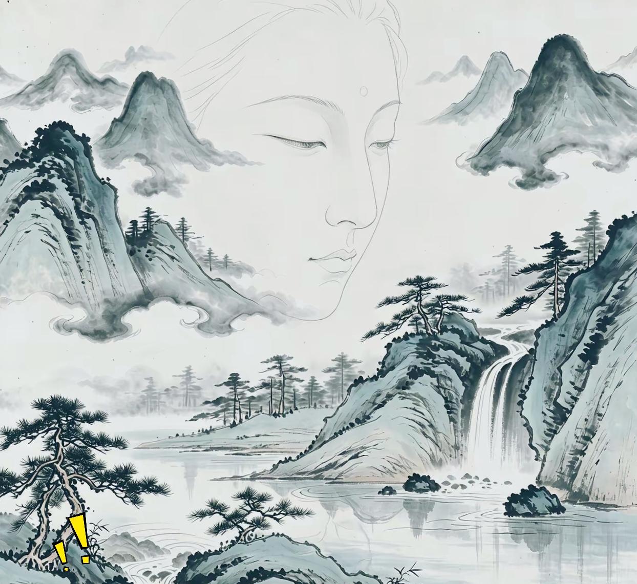有没有眼力过人的朋友，快来瞧瞧这幅山水古画？画里悄悄藏了两张人脸。云雾勾勒出来